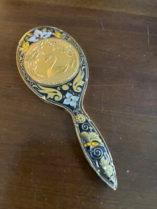 Miniature 12cm Damascene Hand Mirror Swan and enamel detail Gilt Black white - Picture 1 of 4