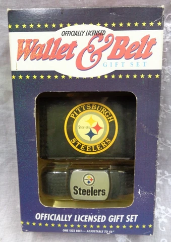 Vtg PITTSBURGH STEELERS Officially Licensed WALLET & BELT Gift Set ~ Style 2430 Cover