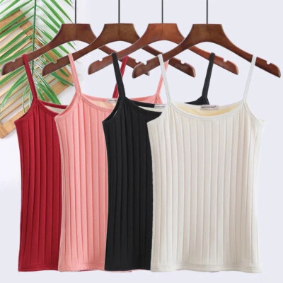 Women Fleece Lined Camisole Warm Thermal Strappy Vest Stretch Slim Basic Winter - Image 1 of 4