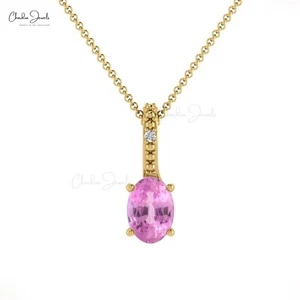 0.6 CT Natural Pink Sapphire 2 Stone Pendant 14k Solid Gold Pave Diamond Jewelry - Picture 1 of 22