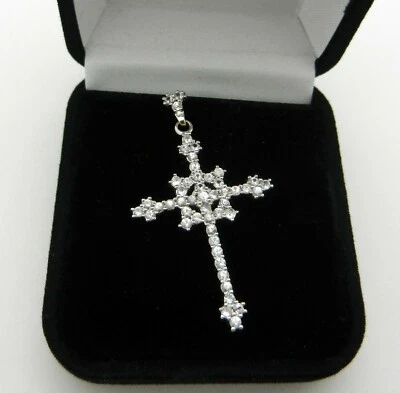 Colgante con dije de cruz estilo Jerusalén de oro blanco sólido de 14k con circonitas brillantes 3,6 gr Foto 1 de 4