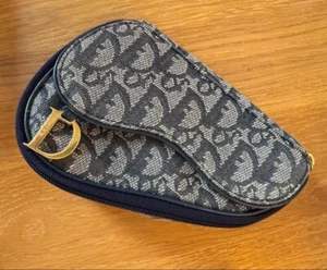 Authentic Christian Dior Trotter Saddle Pouch Navy Monogram Used from Japan - Picture 1 of 10