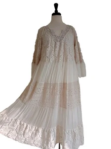 Ladies MAXI LONG Dress Lagenlook with sleeves fit 12 14 16 18 Beige - Picture 1 of 24