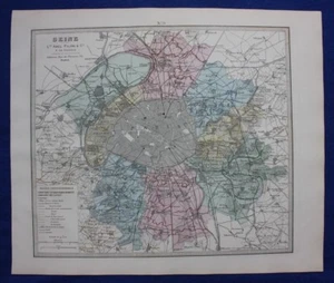 Original antique map PARIS, SEINE DEPARTMENT, FRANCE, Le Vasseur, 1878 - Picture 1 of 4