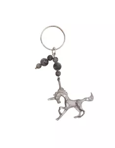 Pewter Unicorn Labradorite Gemstone Beaded Key Ring - Fantasy Accessories - Picture 1 of 3