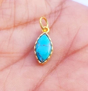 Blue Turquoise 18K Solid Gold Charm for Necklace or Bracelet And Earring C0125 - Picture 1 of 3