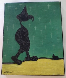 Alexandre Delettre Premier Mensonge Oil on Canvas Outsider Art - Picture 1 of 6