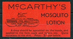 NEW ZEALAND McCARTHY'S MOSQUITO LOTION GUMMED LABEL (ID:73/D2574) - Picture 1 of 1