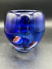 Vase en verre art poisson aquarium soufflé à la main bleu vintage