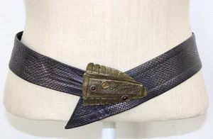 Cinturón de cintura de cuero ajustable vintage de los años 80 NINA GELARDI con hebilla artística *tal cual* - Imagen 1 de 11