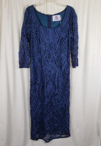 JS Collections Illusion Sleeve Soutache Evening Dress Floral Ribbon Womens 16 - Picture 1 of 8