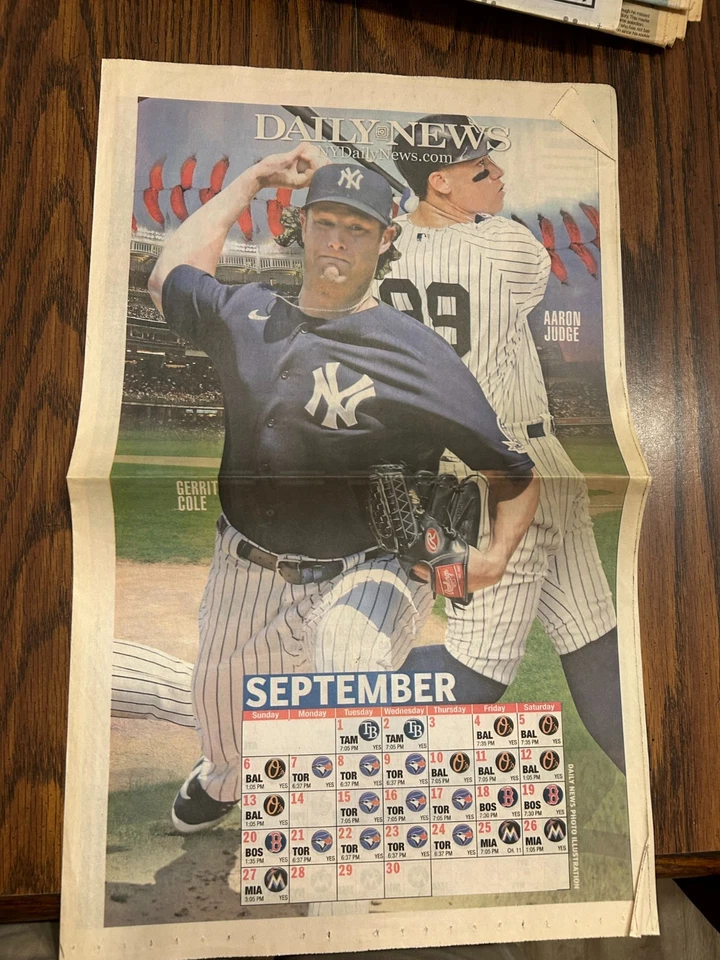 NEW YORK YANKEES 2020 SCHEDULE POSTER  NEW YORK DAILY NEWS JUDGE/COLE - Image 1 of 1