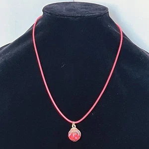 Neon Hot Pink Mini Glass Globe Matching Stars 18” Cord Necklace Pendant Handmade - Picture 1 of 6