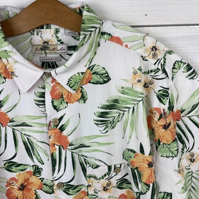 Joe Marlin White Hawaiian Peach Floral Button-up Short Sleeve Mens Shirt SZ XXL - Image 1 of 4