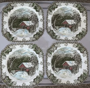 JOHNSON BROS EL PUEBLO AMIGO EL PUENTE CUBIERTO 4 PLACAS CUADRADAS - Imagen 1 de 4
