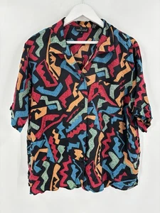 Carole Little Vintage Button Up Womens 12 Multicolor Abstract 100% Silk 80s 90s - Picture 1 of 16