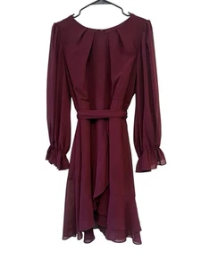 B. Darlin Damen burgunderrot geschwungener Saum Langarm Kleid, Größe 13/14 - Bild 1 von 7
