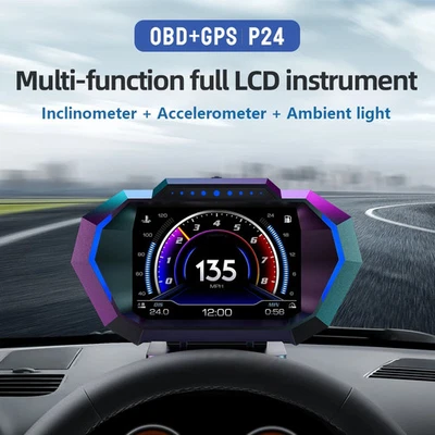 OBD + GPS HUD P24 Car OBD Head Up Display HUD on Board Digital Speedometer Meter - Image 1 of 4