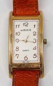 Watch-It Quartz Y481 Armbanduhr M.Z. Berger Analog weißes Zifferblatt Lederband Vintage - Bild 1 von 8