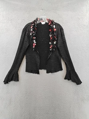 Chaqueta abierta con textura con volantes negra Alberto Makali para mujer M elegante glamour Foto 1 de 4