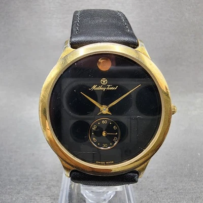 Mathey Tissot Watch Men 34mm Black Dial Gold Tone Small Seconds New Battery - Image 1 of 4