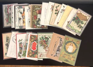 Antique Christmas Postcard Lot Angel, Bells, Children, Wishes, Embossed, Poems - Picture 1 of 5
