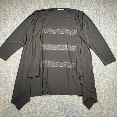 Joan Rivers Drape Neck Open Front Sweater Knit Cardigan Size 2X Black — 第 1/4 张图片