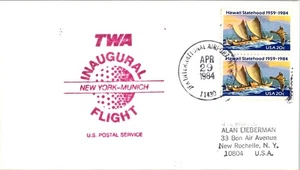 Trans World Airways (TWA) Primer Vuelo Aeropuerto de Nueva York - Múnich Alemania - 1984 - Imagen 1 de 2