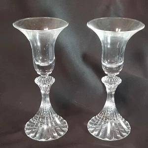Vintage Mikasa The Ritz 15.5cm Crystal Taper Candle Holder Set 2 PCs - Picture 1 of 8