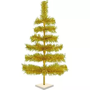 2FT Gold Tinsel Christmas Tree Small 24in Tabletop Decor Centerpiece, with Stand - Picture 1 of 5