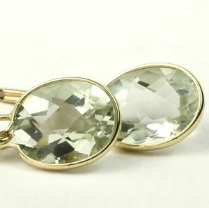 Green Amethyst (Prasiolite) , 14KY Gold Leverbacks, E101 - Picture 1 of 6