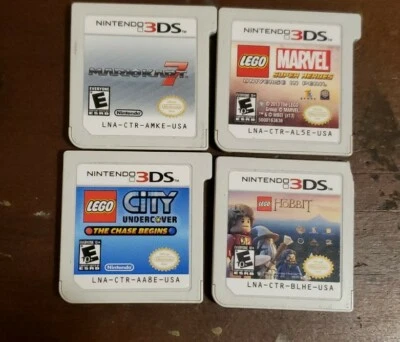 Nintendo (4) Lego 3DS Game Lot Lego marvel,Mario cart 7, Lego city, Lego Hobbit  - Image 1 of 3