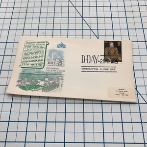 Vintage FDC Cover Cachet Postage Stamp Envelope WWII D-DAY 25th 1969 ENGLAND - Bild 1 von 2