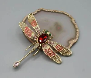 Broche grande rojo libélula broche amarillo tono dorado joyería símbolo de cambio - Imagen 1 de 12