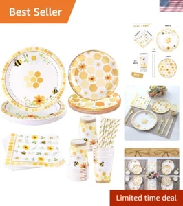 Bumble Bee Party Essentials - 16 Count Serving Set with Sturdy Napkins & Straws - Picture 1 of 8