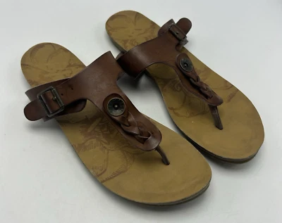 Blowfish Sandals Women 8.5 Braided Thong Brown Faux Leather Slip On Flat Comfort - Image 1 of 4