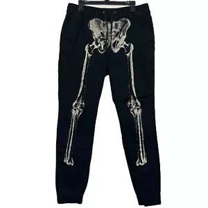 Hot Topic Mens L Cotton Stretch Skeleton Bones Joggers Pants Black Drawstring - Picture 1 of 8