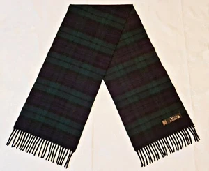 VINTAGE AUTHENTIC TIERACK PLAID BLUE GREEN LAMBSWOOL LONG MEN'S FRINGE SCARF - Picture 1 of 3