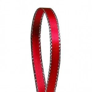 Red Solid Color 3/8-Inch Silver Edge Ribbon, 50-Yards - Picture 1 of 1