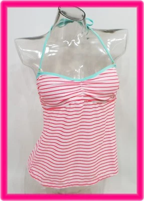 Tankini de natación SO coral a rayas espalda abierta bandeau para niños XS #2103 Foto 1 de 2
