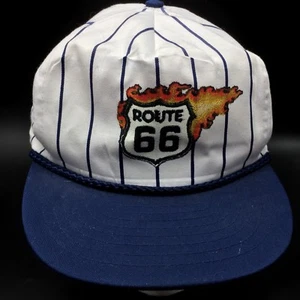 Route 66 Snapback Ball Cap Trucker Hat White w Stripes Navy Bill - Picture 1 of 12