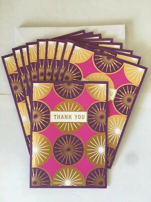 Tarjetas de notas en blanco Hallmark Thank YOU lámina dorada rosa y púrpura ~ 10 con sobres Foto 1 de 4