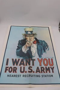 Poster 1975 RPI 223 "Io ti voglio per l'esercito degli Stati Uniti" di James M. Flagg 28x22 NOS NM - Foto 1 di 7