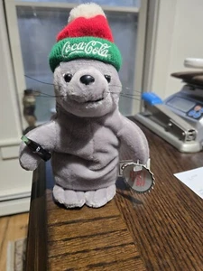 Coca-Cola Seal in Ski Cap Bean Bag Plush Stuffed Animal Christmas Gray Coke 1997 - Picture 1 of 3