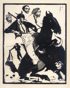 STIERKAMPF - Arminius HASEMANN - OriginalHolzSchnitt 1915 - Picture 1 of 1