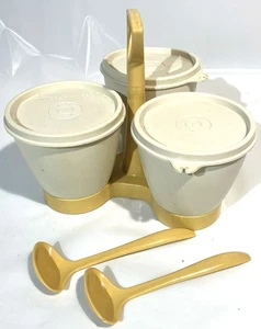 VINTAGE 1970's TUPPERWARE GOLD CONDIMENT SALAD DRESSING CADDY SERVER 757-4 - Picture 1 of 8