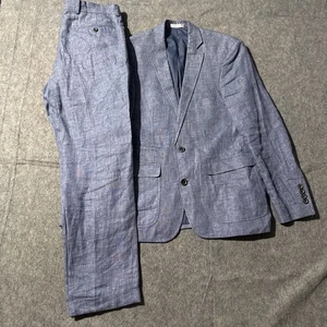 Murano Baird McNutt Linen Suit Mens S (38s) 32x30 Blue Slim Fit Blazer Trousers - Picture 1 of 16
