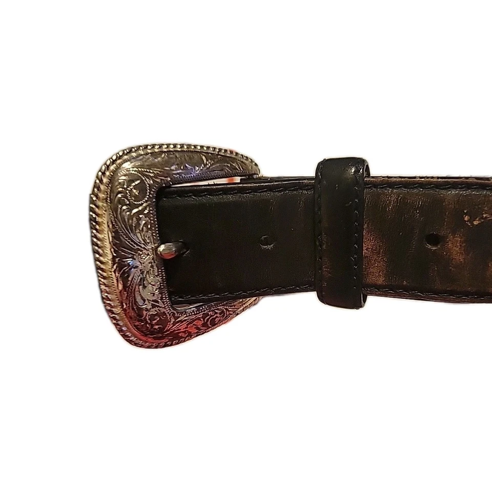 Cinto ocidental masculino Tony Lama 7106L couro genuíno marrom tamanho 38L/fivela de prata - Imagem 1 de 4