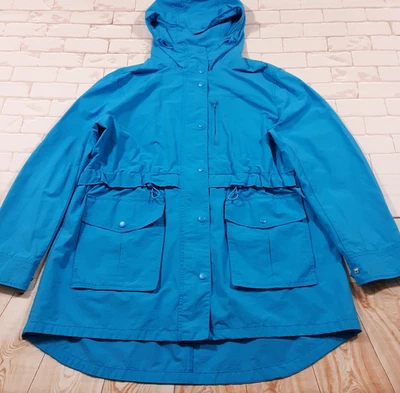J.CREW Chaqueta de Lluvia Abrigo Mujer M Cremallera Completa Azul Con Capucha Nylon Mezcla de Algodón Foto 1 de 4