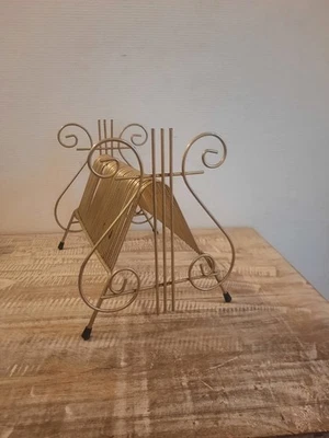 Porte disque vinyle 45 t vintage année 50 60 en métal Doré - Photo 1/4